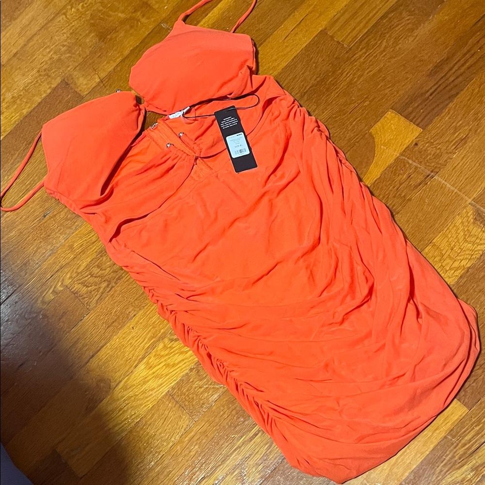 NWT XL Orange “Gabriella ruched” Mini Dress Fashion Nova